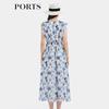PORTS Women's Summer Printed Waist-Cinching Midi Dress