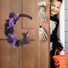 Halloween Moon Cat Wreath for Front Door Crescent Moon Wreath Sign with Artificial Rose Flowers for Gothic Home Decoration