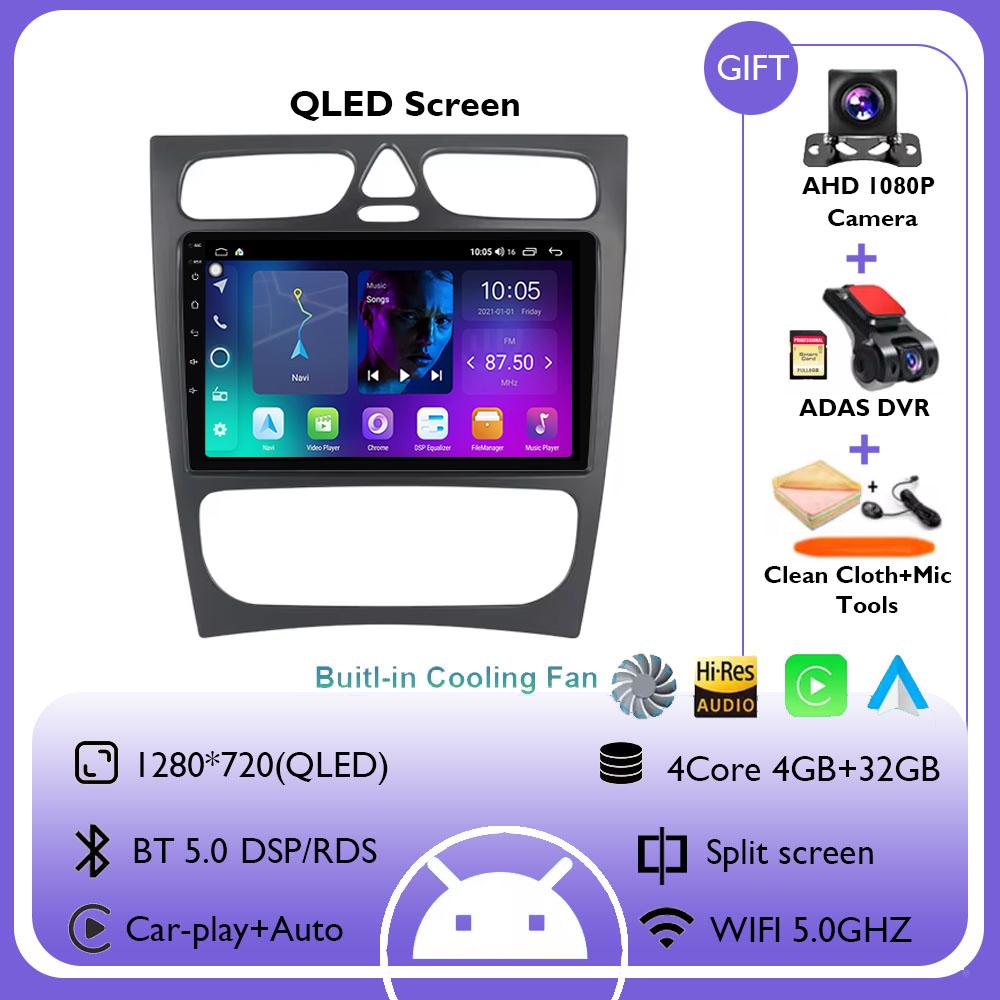 Android 14 Радио для Mercedes Benz C Class CLK W203 W209 2000 - 2005 Автомобильный стерео Мультимедийный Плеер Carplay Авто GPS Навигация