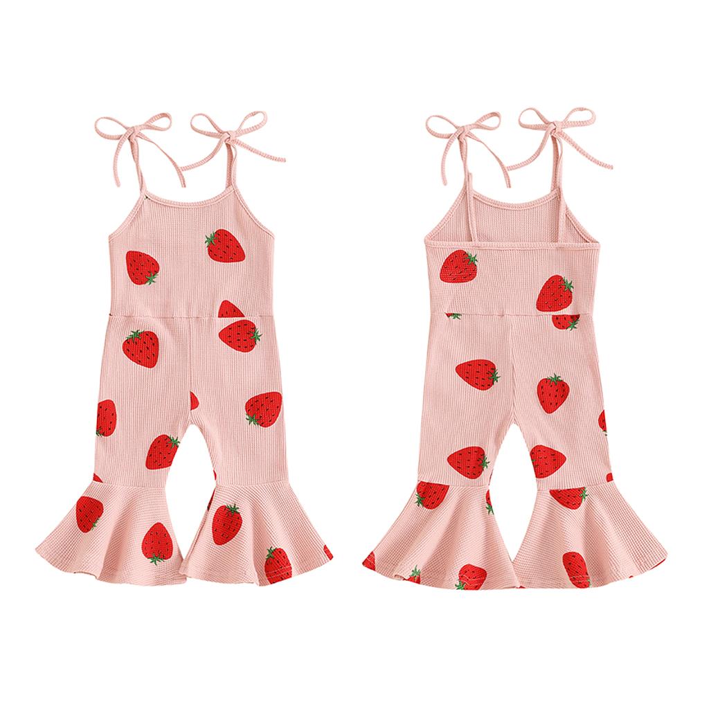 Детский комбинезон для девочек, ромпер с принтом клубники на бретелях-спагетти, одежда для вечеринки, повседневная