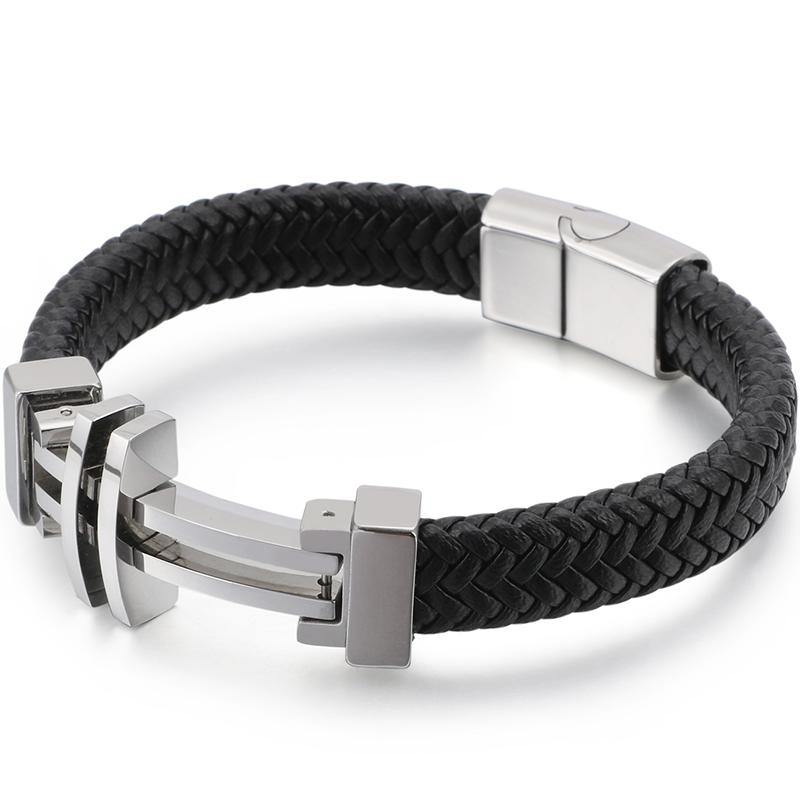 11 мм плетеный кожаный мужской браслет для мужчин золотой цвет нержавеющая сталь мужские браслеты с подвесками крестики ручной работы на руку браслеты ювелирные изделия