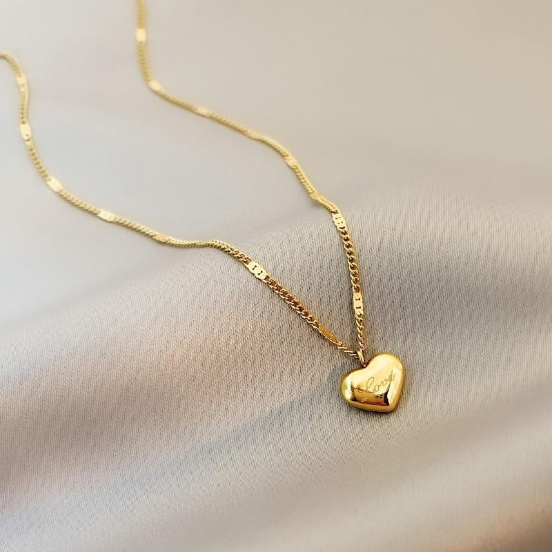 1PC Trendy Simple Gold Color Heart Pendant Chokers Necklace for Women Temperament Love Letter Thin Clavicle Chain Jewelry Gift