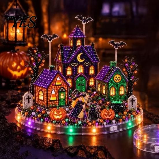 Decorative Table Ornament Christmas Faux Gem Art Kit, Make Light-up Shiny Church Xmas Village House, Relaxation for Adults DIY Rhinestone Pearl Craft