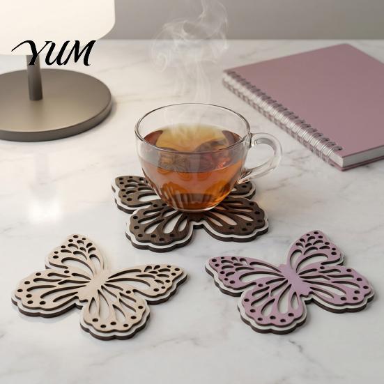 Butterfly And Turtle Shaped Coasters Turtle/Butterfly Wooden for Coffee Mugs Tea Cups, Heat Resistant Rustic Kitchen Table Decor Mats, Insulation Pad