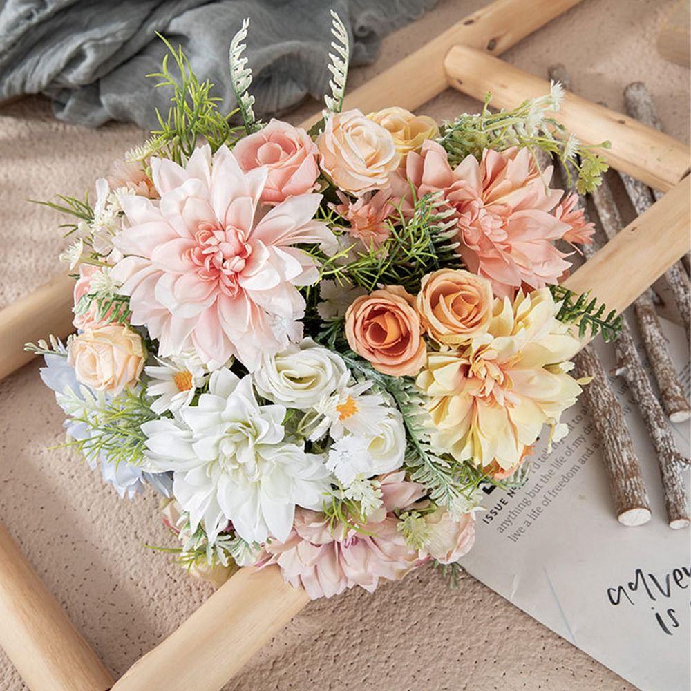 Plastic Artificial Dahlia Rose Flowers Realistic Fake Flowers  Living Room Decor