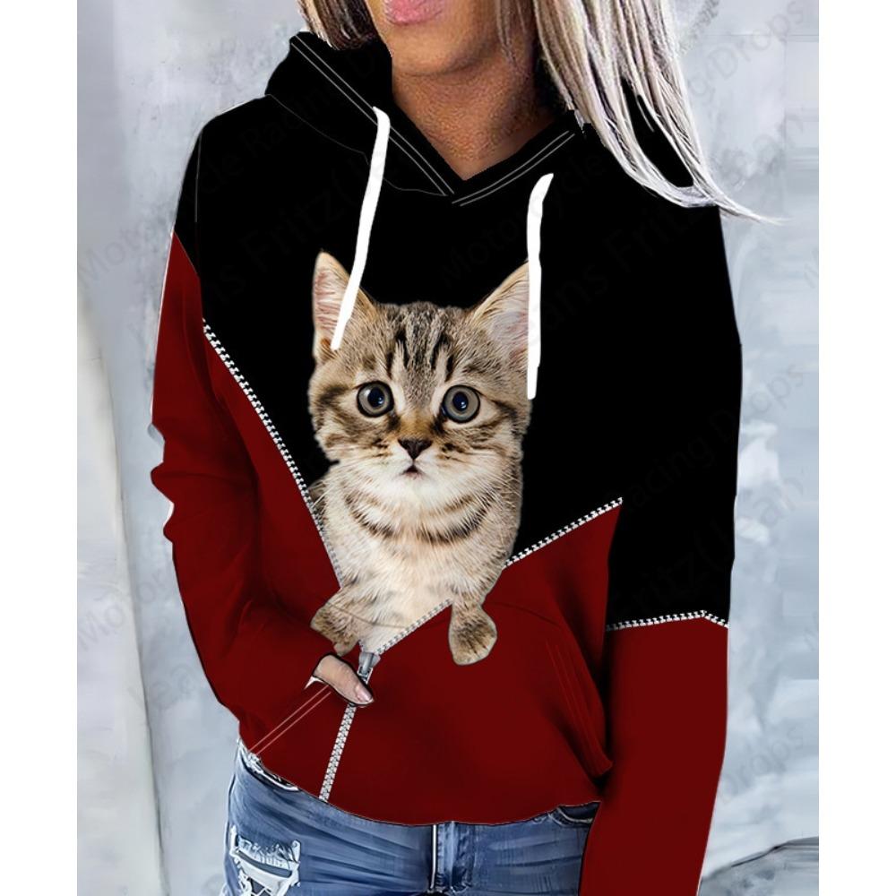 Lovely Cute Cat 3d Print Hoodie Women Fashion Oversized Women Hoodies Sweats Coat Girl Hooded Sweats Pullover Women's Clothing