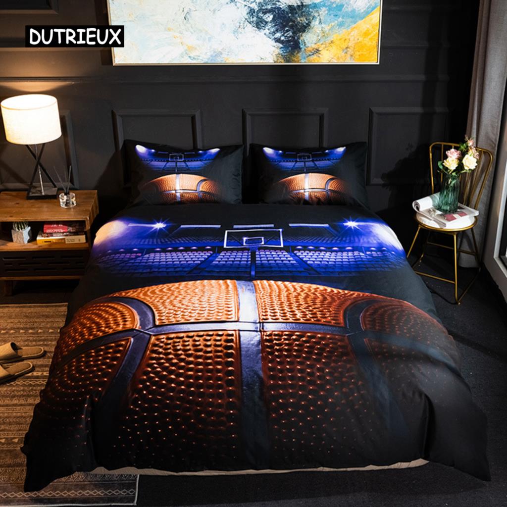 Ball Printing Quilt Cover King Size Football Basketball Sports Bedding Set Double Single Home Textile