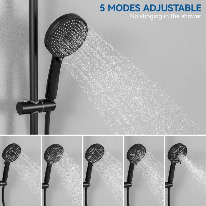 Colonne de douche - DERW MAX - Mitigeur thermostatique - Pommeau 12 pouces - 5 Fonctions - Noir