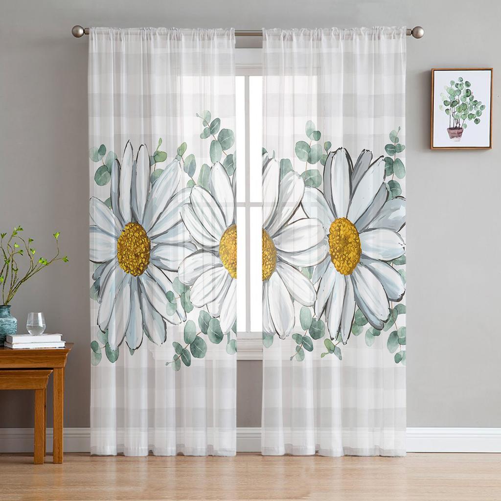 Летние белые ромашки акварельные сетчатые прозрачные шторы для гостиной спальни детской комнаты тюль оконные шторы