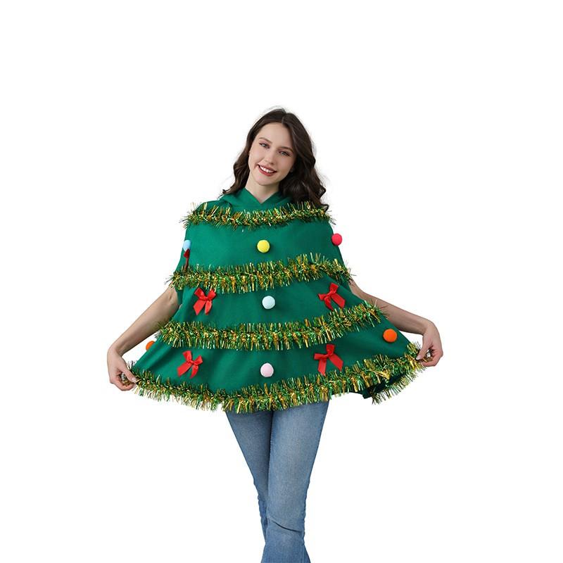 Fantasy Christmas Tree Costume Women Men Unisex Hooded Cape Dress Holiday Party Cosplay Outfit