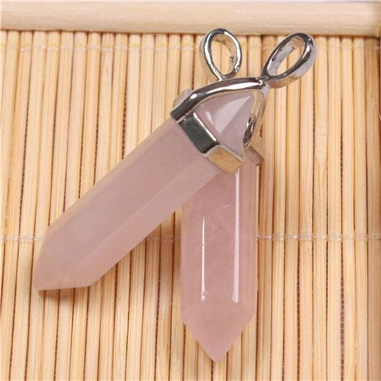 Hexagonal Agate Bullet Quartz Crystal Pendant Necklace