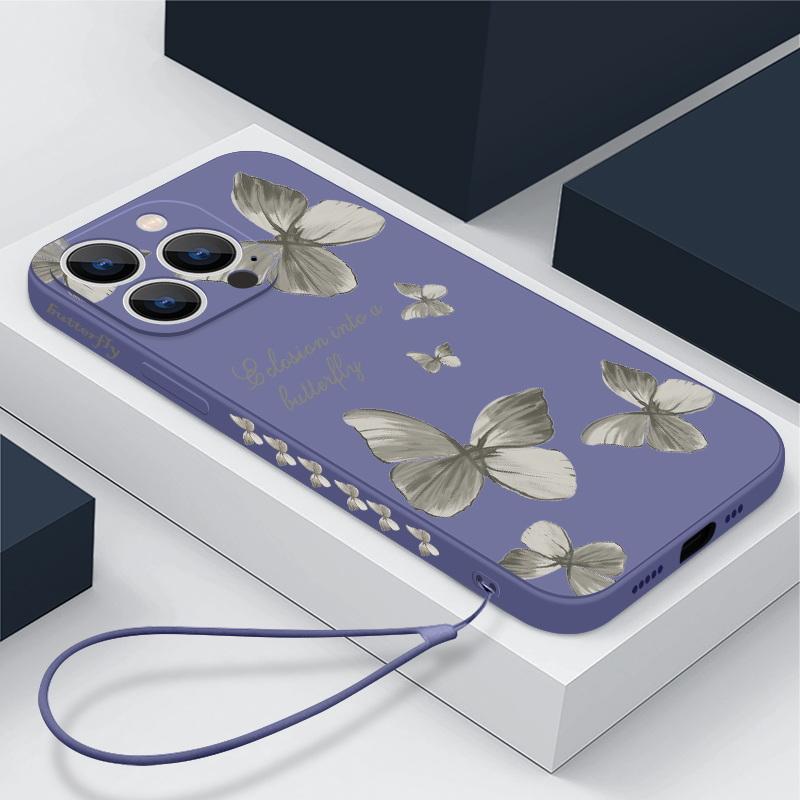 Мягкий чехол с рисунком бабочки для iPhone 16 15 Pro Max 14 13 Xiaomi 13T Poco X7 X6 Redmi Note 14 13 12, противоударный чехол с ручной веревкой