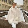 Fashion Fluffy Furry Faux Fur Jacket Women Winter Shaggy Overcoats Thick Warm Medium Length Fox Fur Coat Plush Outerwear Femme