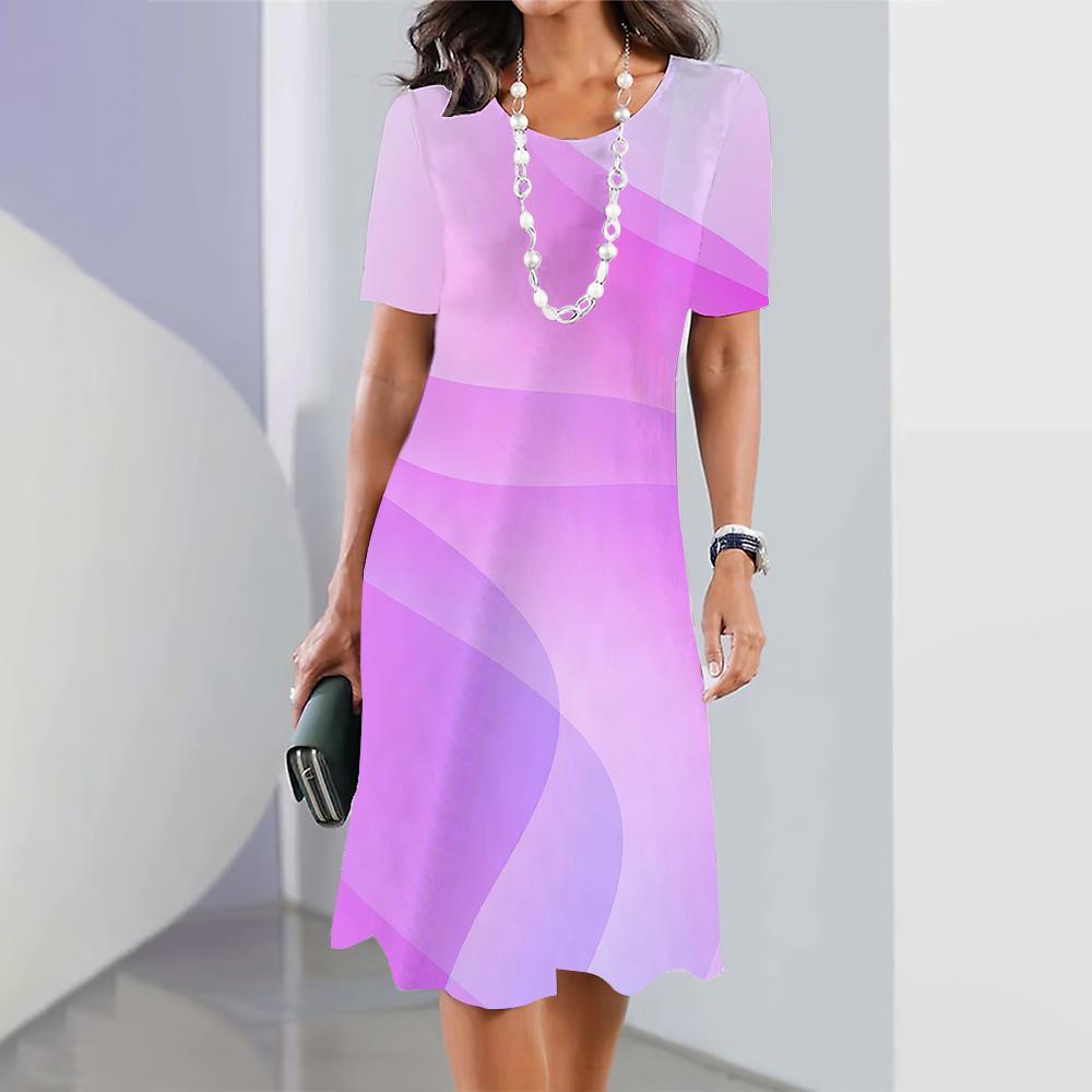 2024 Новые женские платья в полоску с принтом Летнее элегантное платье Женские платья с коротким рукавом Модная одежда больших размеров