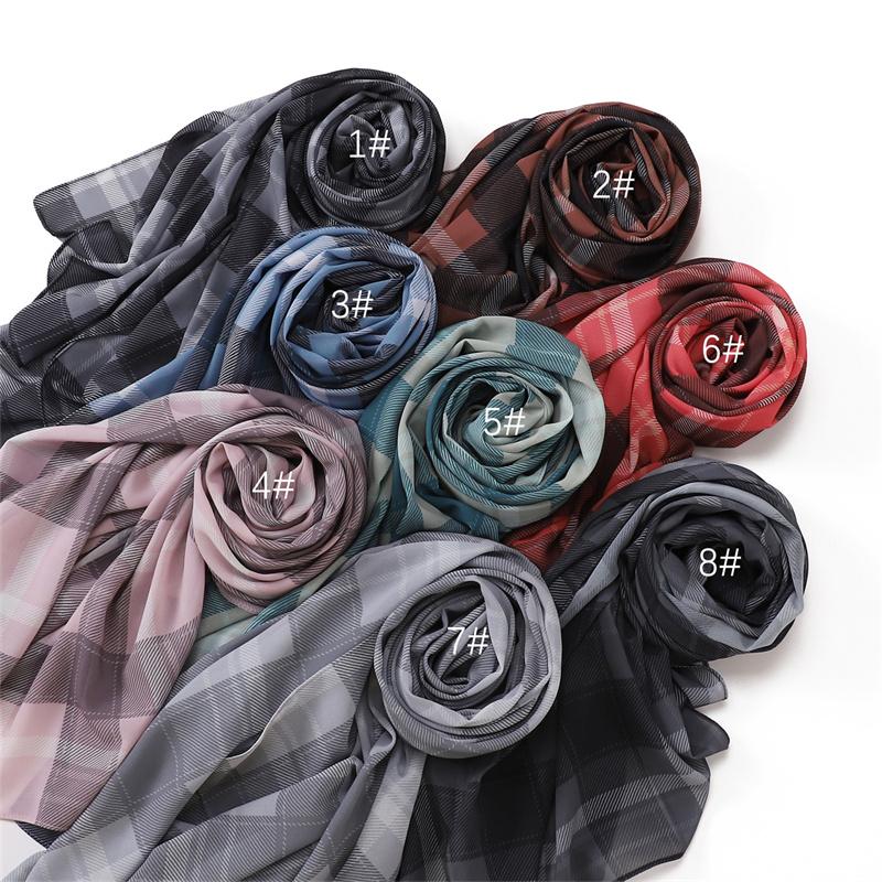 Fashion New Print 175*70cm Classic British Plaid Women Chiffon Hijab Scarf Lady Wraps Shawls Muslim Headband Islamic Scarves