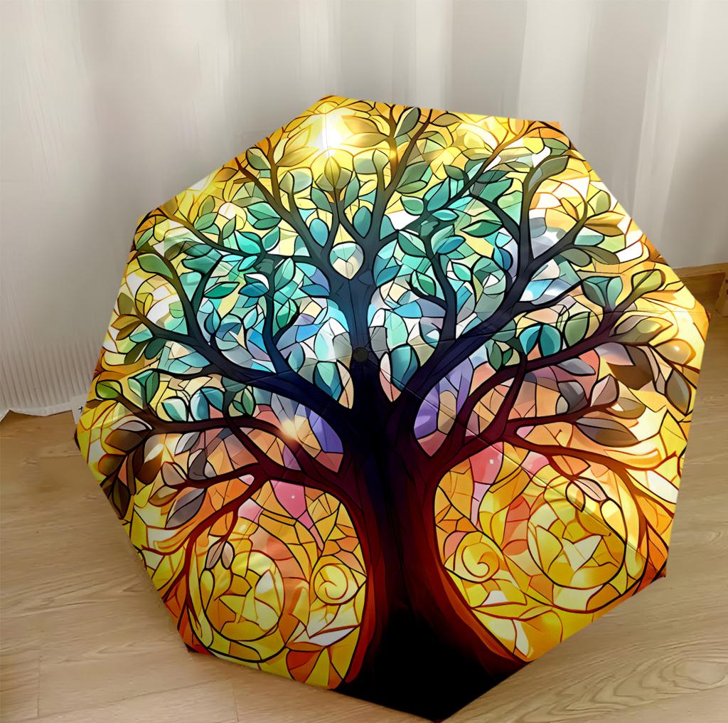 Colorful Tree Of Life Outdoor Automatic Umbrella Compact 8-Rib Lightweight Lightweight Travel Essential Fashion Lovers Perfect Gift for Women/Men