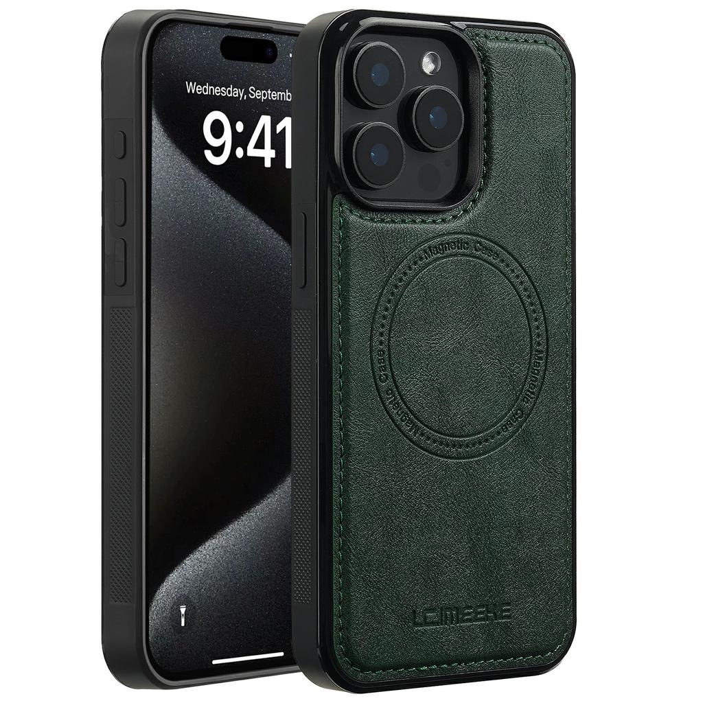 LC.IMEEKE For iPhone 14 Pro Magnetic Case Compatible with MagSafe Leather+TPU Back Cover