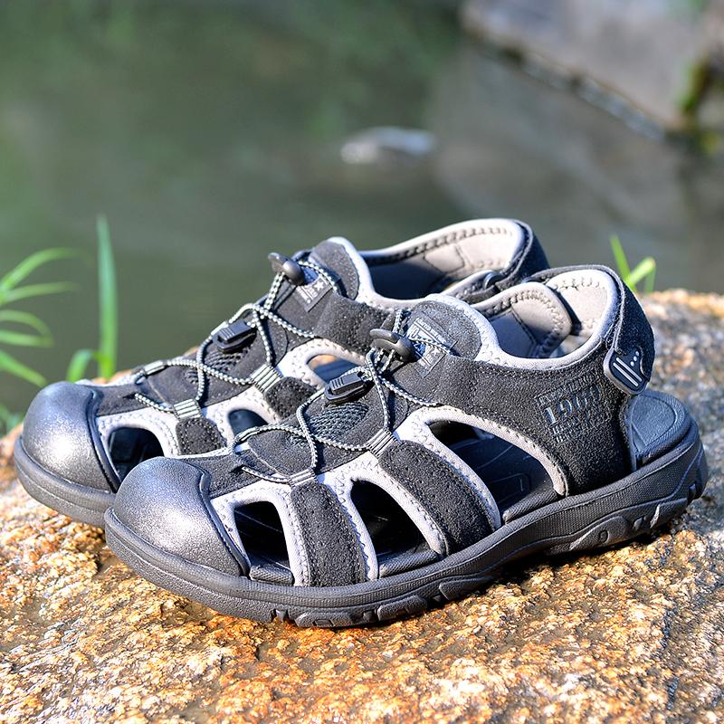 Large Men's Anti Slip and Wear-resistant Suede Outdoor Beach Shoes Sandals Toe Sandals Roman Shoes