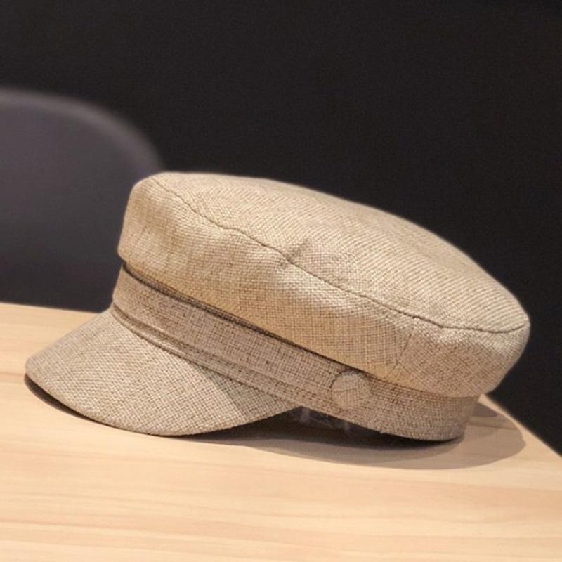 Navy Linen Octagonal Cap: New Style Peaked Military Hat for Women