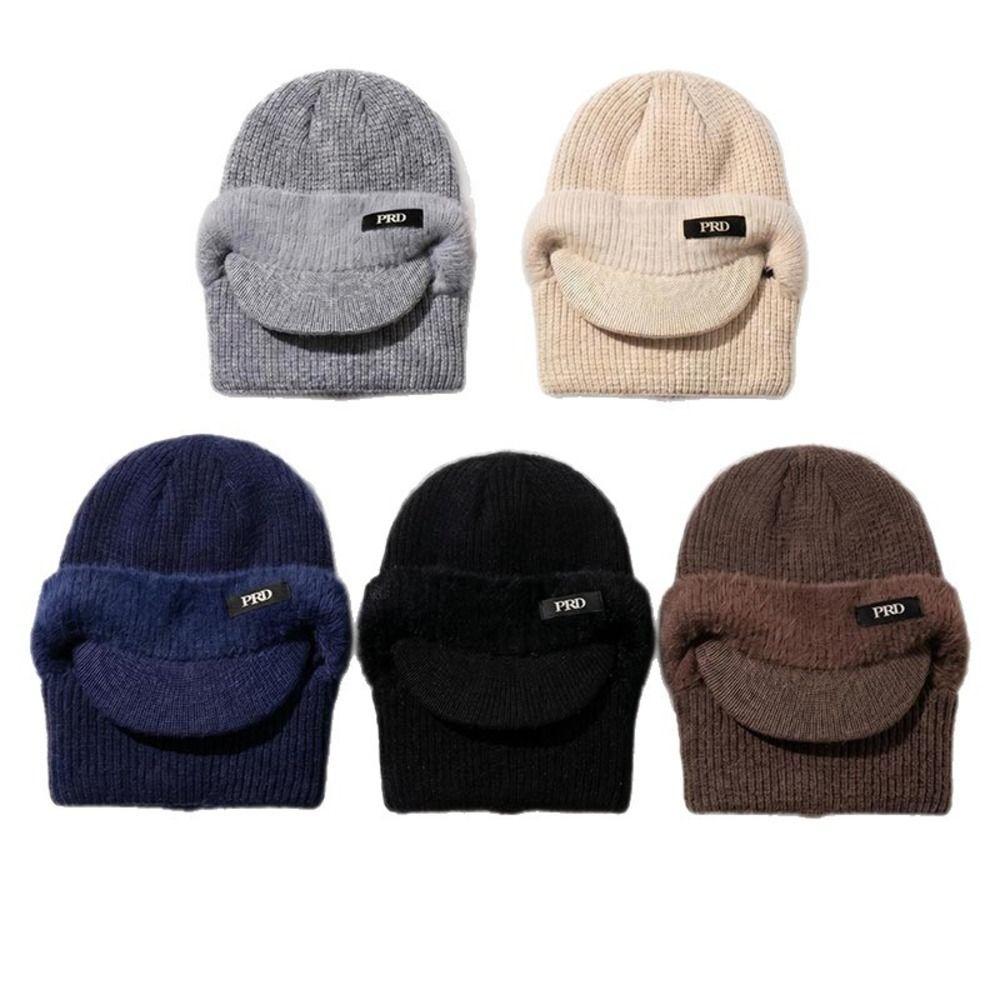 Cold Proof Brimmed Knitted Balaclava Polyester Fleece Lined Winter Knit Balaclava For Men