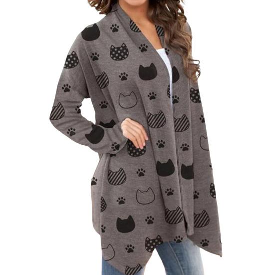 Halloween Jacket Long Sleeve Open Stitch Soft Stylish Cat Printed Pumpkin for Party