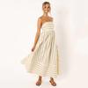 Summer Women Dress Striped Print Sleeveless Backless Spaghetti Strap Hollow Out A-line Big Hem Ankle Length Vacation Beach Maxi Dress