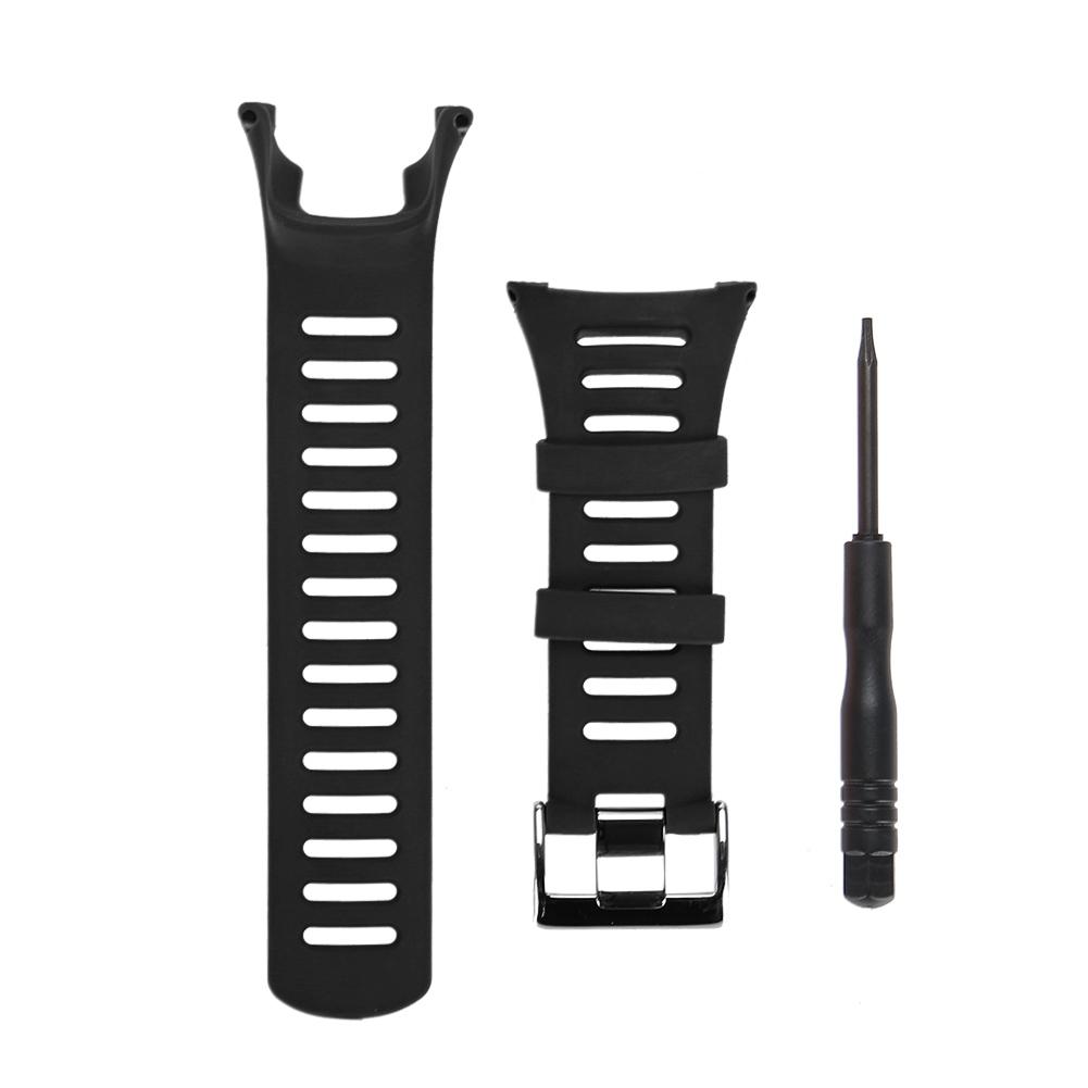 Rubber Wristwatch Strap Watchband for Suunto Ambit1 2 3 Watch (Black   Silver)