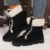 Thicken Plush Snow Boots Women Lace-Up Faux Fur Warm Cotton-Padded Shoes Woman 2025 New Flat Heel Non-Slip Winter Boots Female