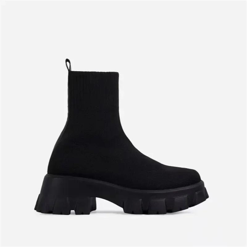 Модные женские сапоги Белые сапоги на платформе для зимы и осени Botas Femininas Носки Ботильоны на платформе Женские каблуки Botines Mujer