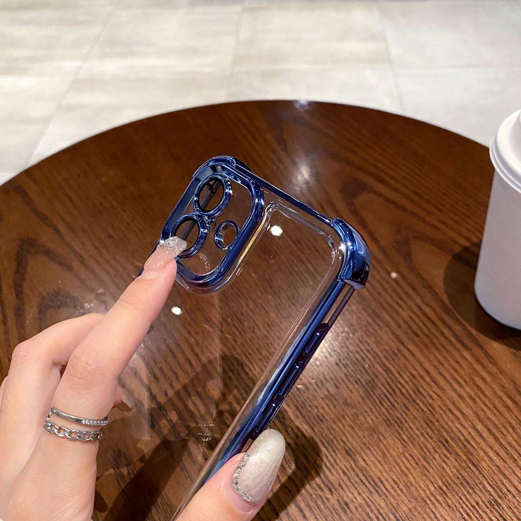 Подходит для iPhone16ProMax Гальванизированный Четырехугольный Противоударный Прозрачный Чехол для Мобильного Телефона Космический Чехол Apple 15 Жесткий Чехол Мягкий Бортик