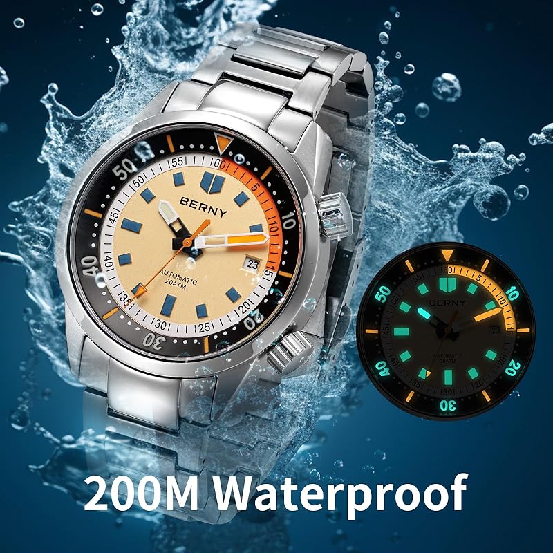 Часы для дайвинга BERNY мужские автоматические часы для дайвинга для мужчин автоматические механические часы 20ATM Водонепроницаемость сапфировое стекло Супер