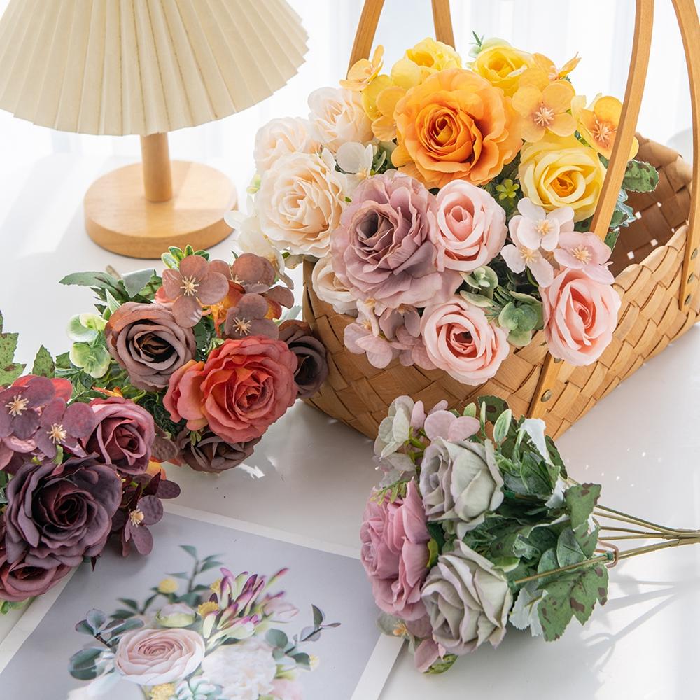 Artificial flower Silk hydrangea rose Festival Outdoor garden Wedding Bride Bouquet vase Holiday party Diy gift stage props