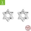 Simple Hexagram Plain Silver Stud Earrings, Fashionable And Versatile S925 Sterling Silver Hollow Stud Earrings.