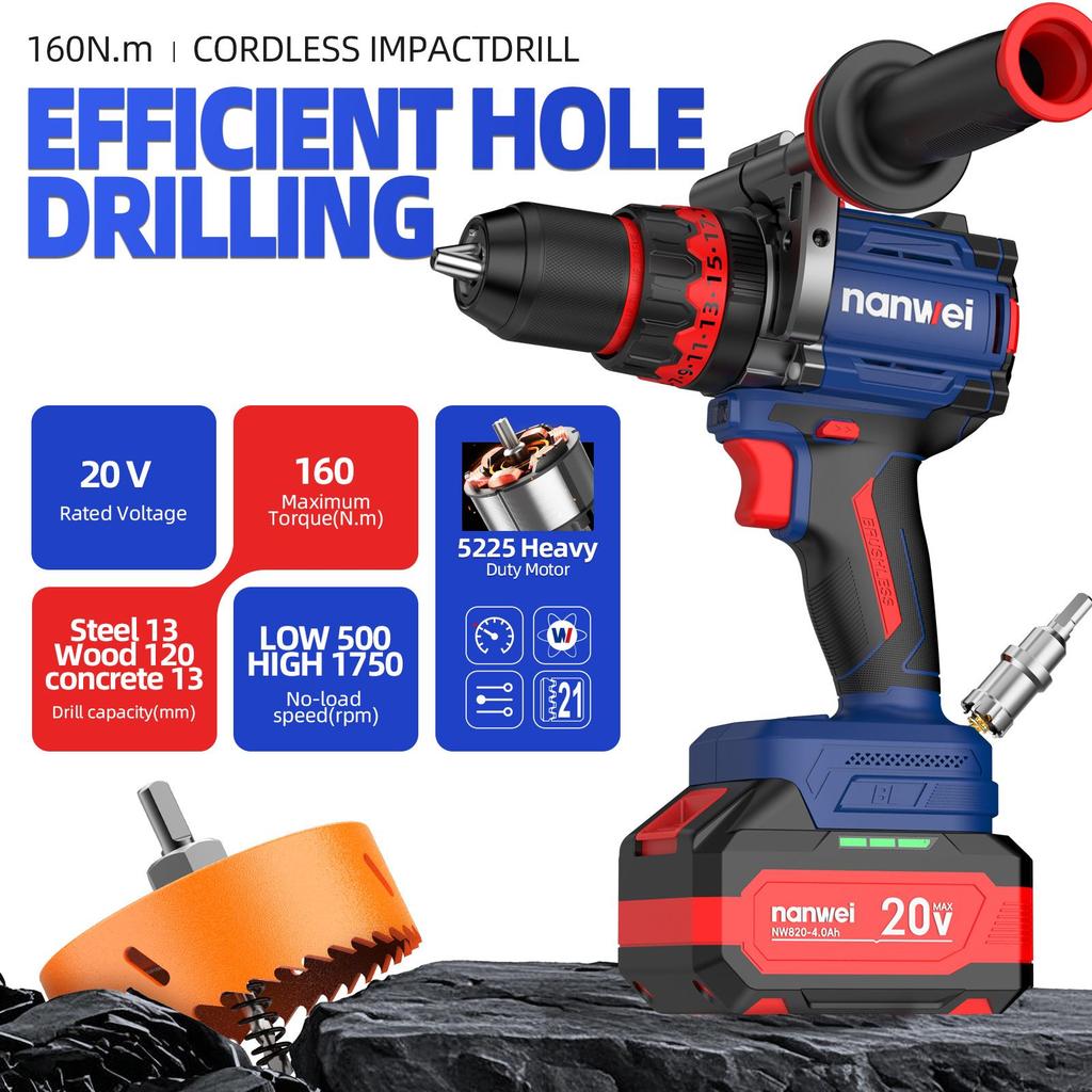 Электрическая отвертка NANWEI 160N 13 мм с самоблокирующимся патроном и функцией гироскопа, для сверления льда