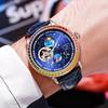 Dulunwe Business Skeleton Tourbillon Automatic Self-Winding Mechanical Watches Trend Fashion Color Diamond Sky Dial Men Watch Waterproof