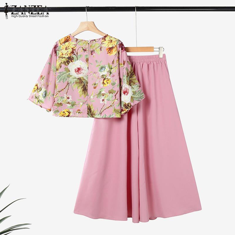 ZANZEA Женский повседневный костюм из двух частей: блузка с цветочным принтом и широкие брюки