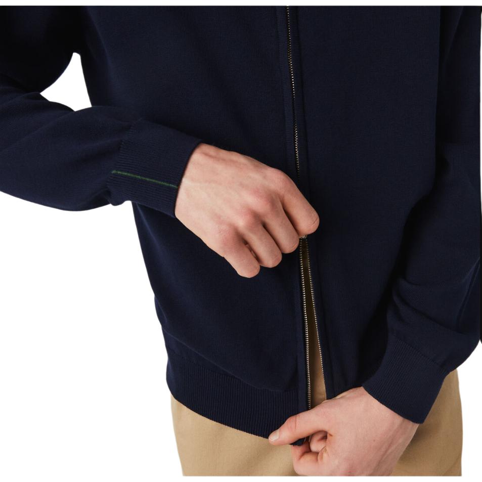 LACOSTE Stand Up Collar Organic Cotton Zippered Sweater Men's Marine Blue AH1957-166