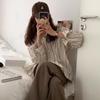 Spring Women's Long-sleeved Chic Design Sense Niche Blouse Vertical Striped White Apricot Shirt Shirt Women