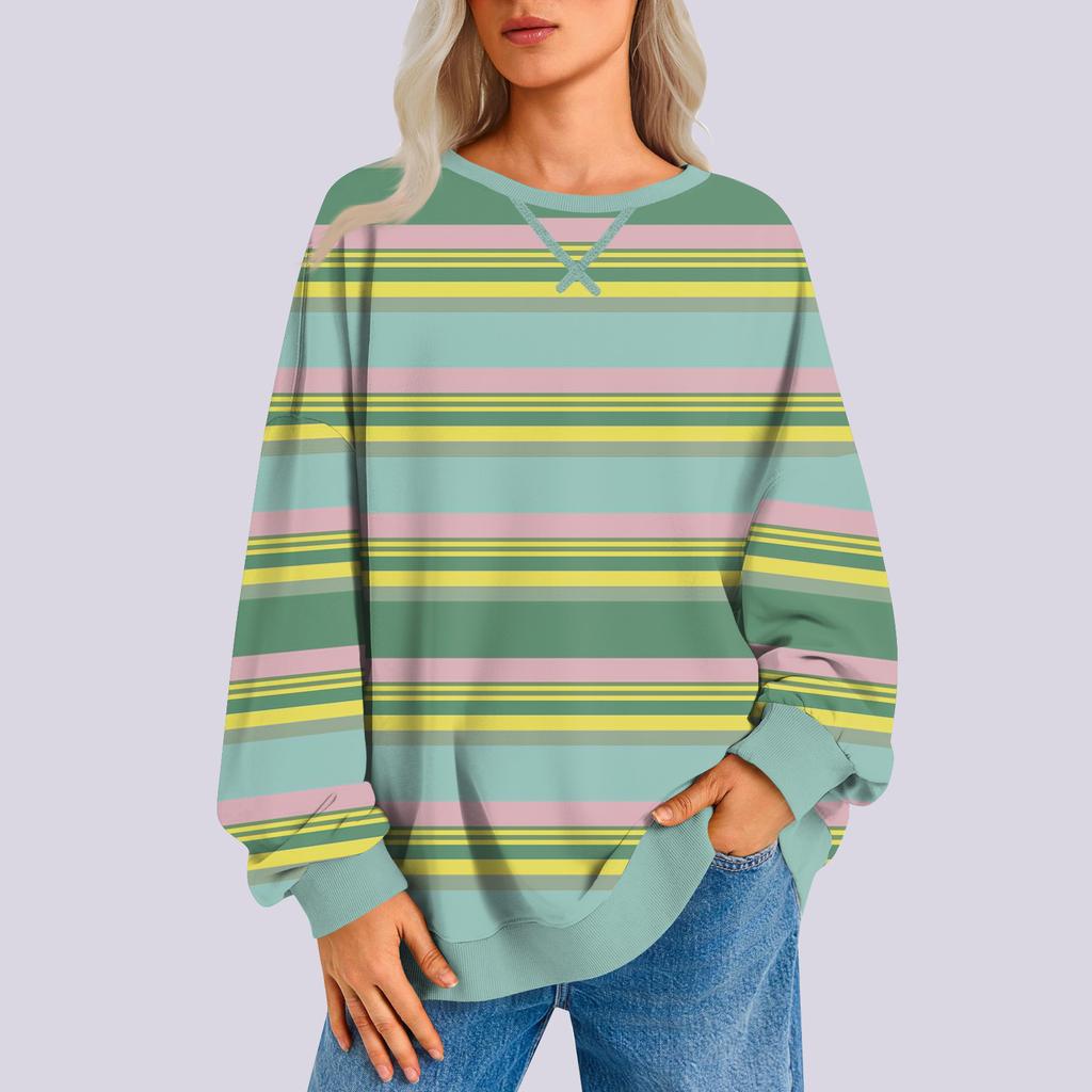 Women's Casual Striped Pullover Long Sleeve Shirt Oversized Sweatshirt