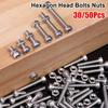 30/50 шт. шестигранные болты с плоской головкой, гайки, наружная резьба, комбинированный комплект, винты, крепежные детали, шайбы