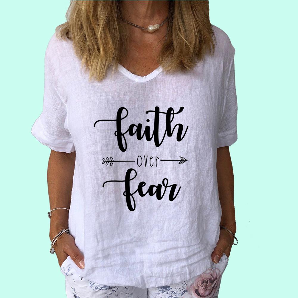 Женская модная футболка с V-образным вырезом, повседневная, из хлопка и льна, с коротким рукавом, женская футболка с принтом