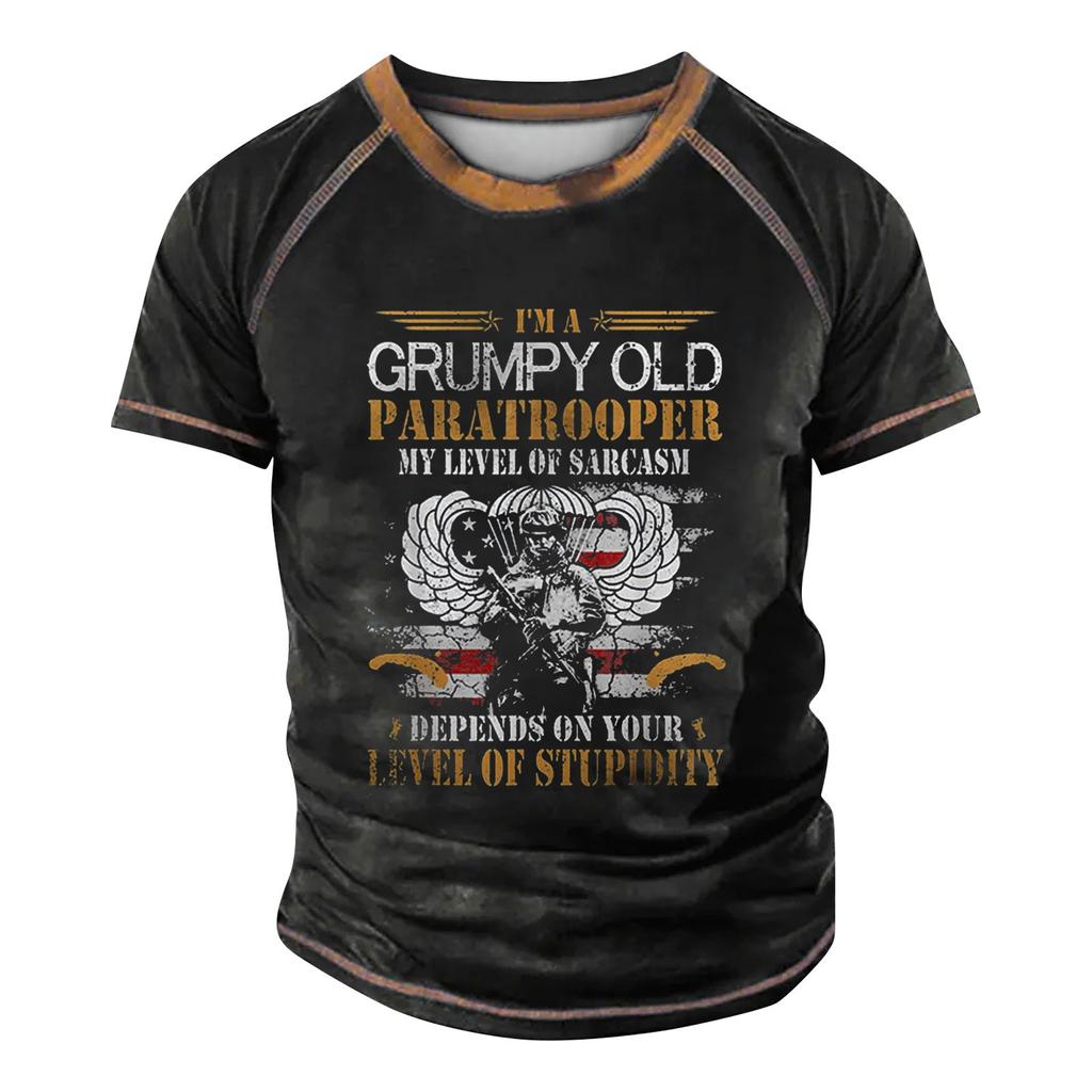 Men's Raglan T-shirt Retro Short Sleeve Round Neck Letter Printing Tops