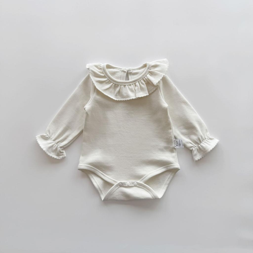Renren Весна/Осень 2025 Новинка Детский Хлопковый Комбинезон для Девочек с Воротником-Оборкой, Застежка, Базовый, Корейский Стиль, Длинный Рукав