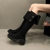 Зимняя мода 2024 года, новые женские сапоги, модные складные сапоги в стиле ретро на толстой подошве, женские сапоги выше колена на толстом каблуке