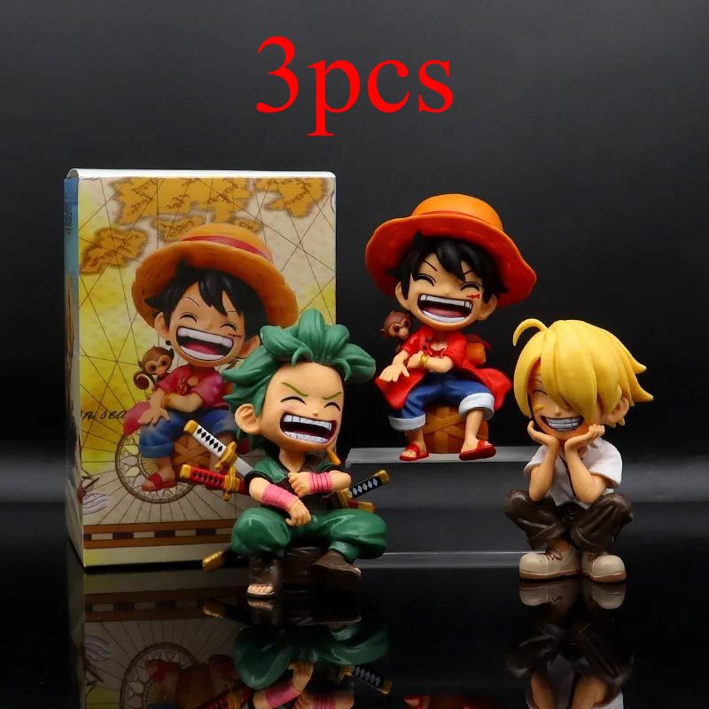 3 шт. 13 см Аниме Фигурка One Piece Монки Д. Луффи Ророноа Зоро Кавайные Игрушки Q Фигурка Нендороид Украшение для Автомобиля ПВХ Модель Подарок