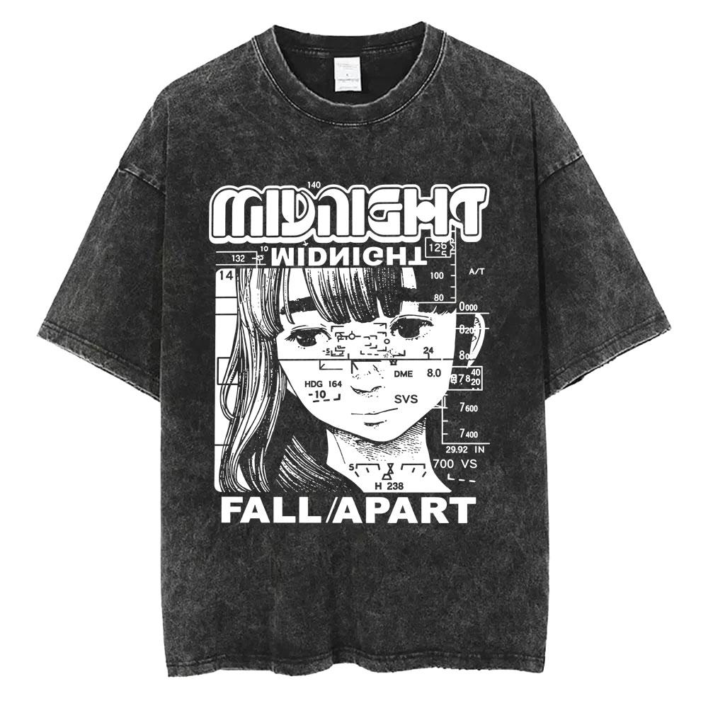 Washed Vintage Anime Oyasumi Goodnight Punpun Aiko Tanaka Midnight Fall Apart Graphic T Shirt Manga Oversized T-shirts Unisex