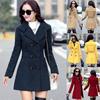 Женское шерстяное двубортное пальто Элегантная куртка с длинным рукавом для работы Модная куртка