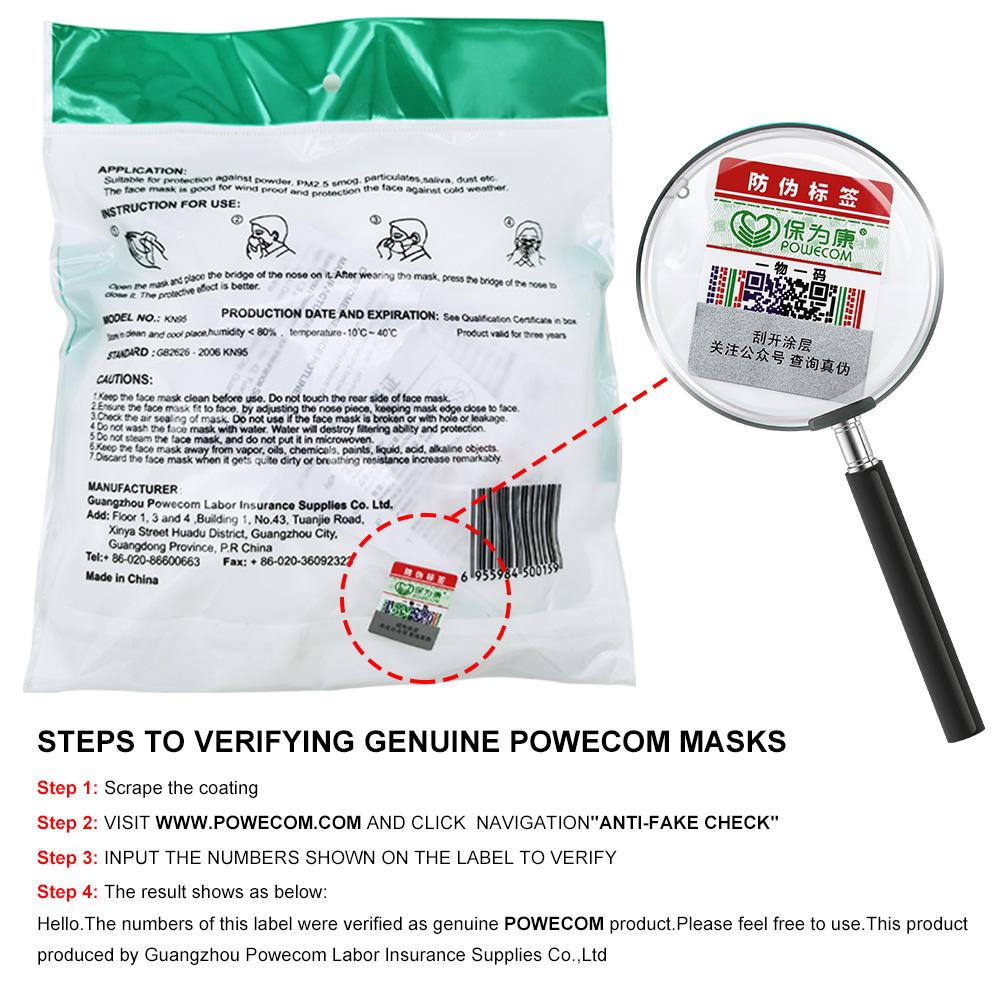 Маска KN95 Powecom Защитная Многоразовая Маска для Лица KN95 Дышащая и Безопасная Пылезащитная Черная Маска 95% Фильтрация Защита Рта