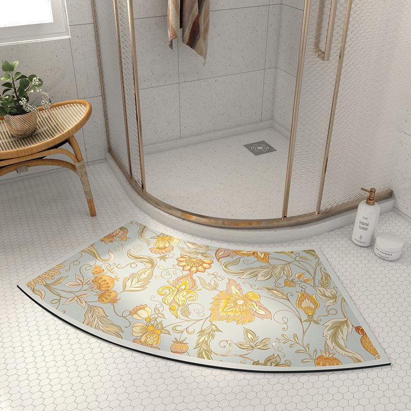 Household Bathroom Mat Diatom Mud Absorbent Soft Mat Bathroom Door Mat Fan-shaped Curved Quick-drying Non-slip Mat