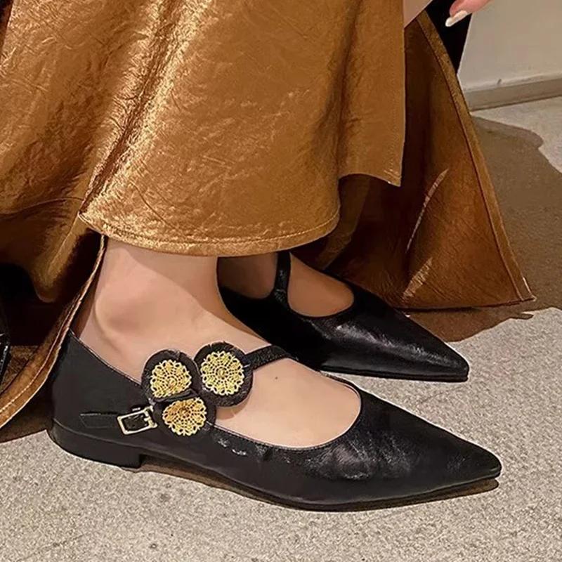 2024 Туфли на плоской подошве с острым носком Женские босоножки с неглубокой подошвой 2024 2024 Новые повседневные туфли для ходьбы Уютное платье Летняя классика Femme Chaussure